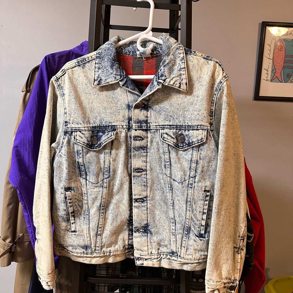Bristol Blues Red Plaid and Acid Wash Denim Jacket